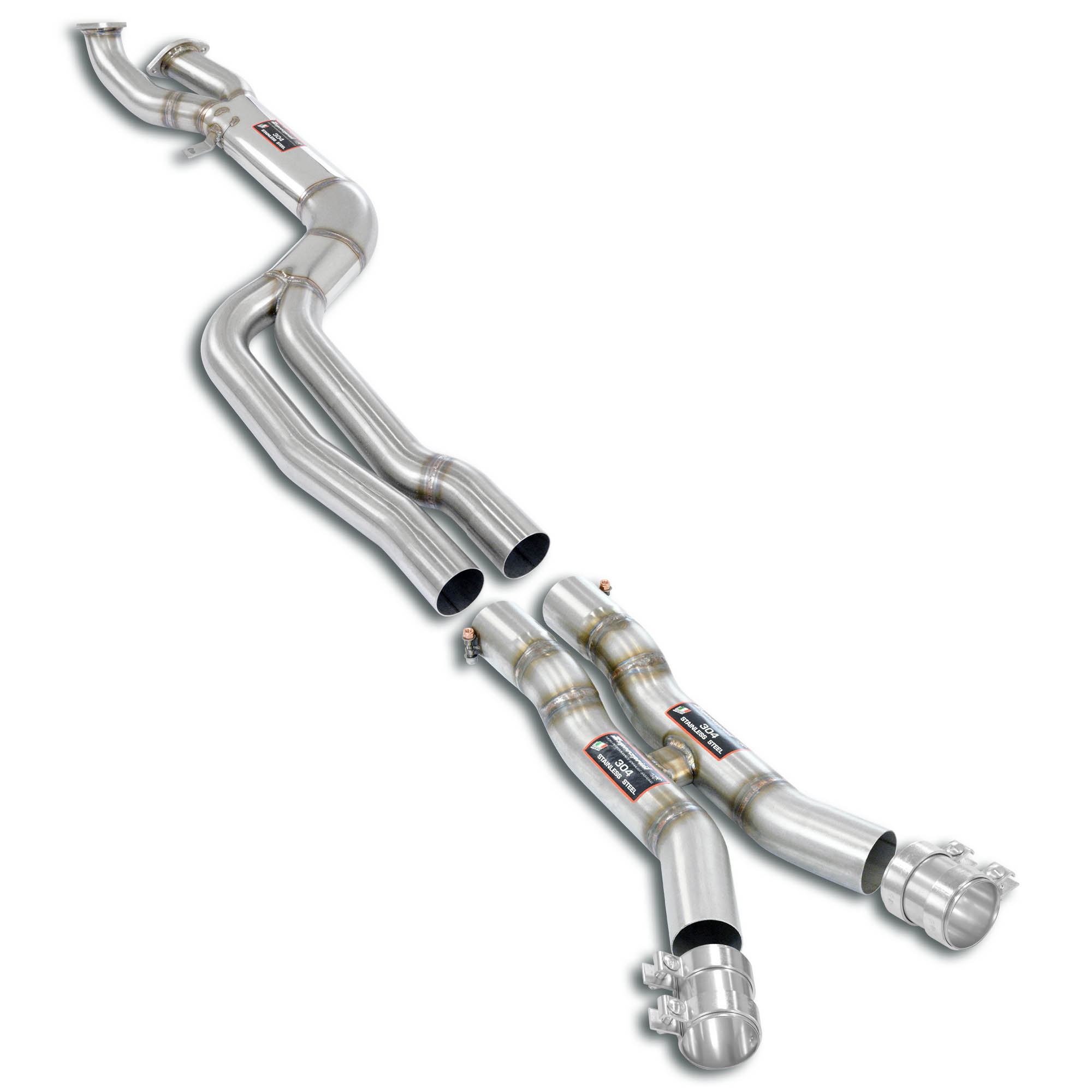 J-Pipe Race Package Deletes the secondary catalytics + mid resonators Accepts the Std - Oem muffler