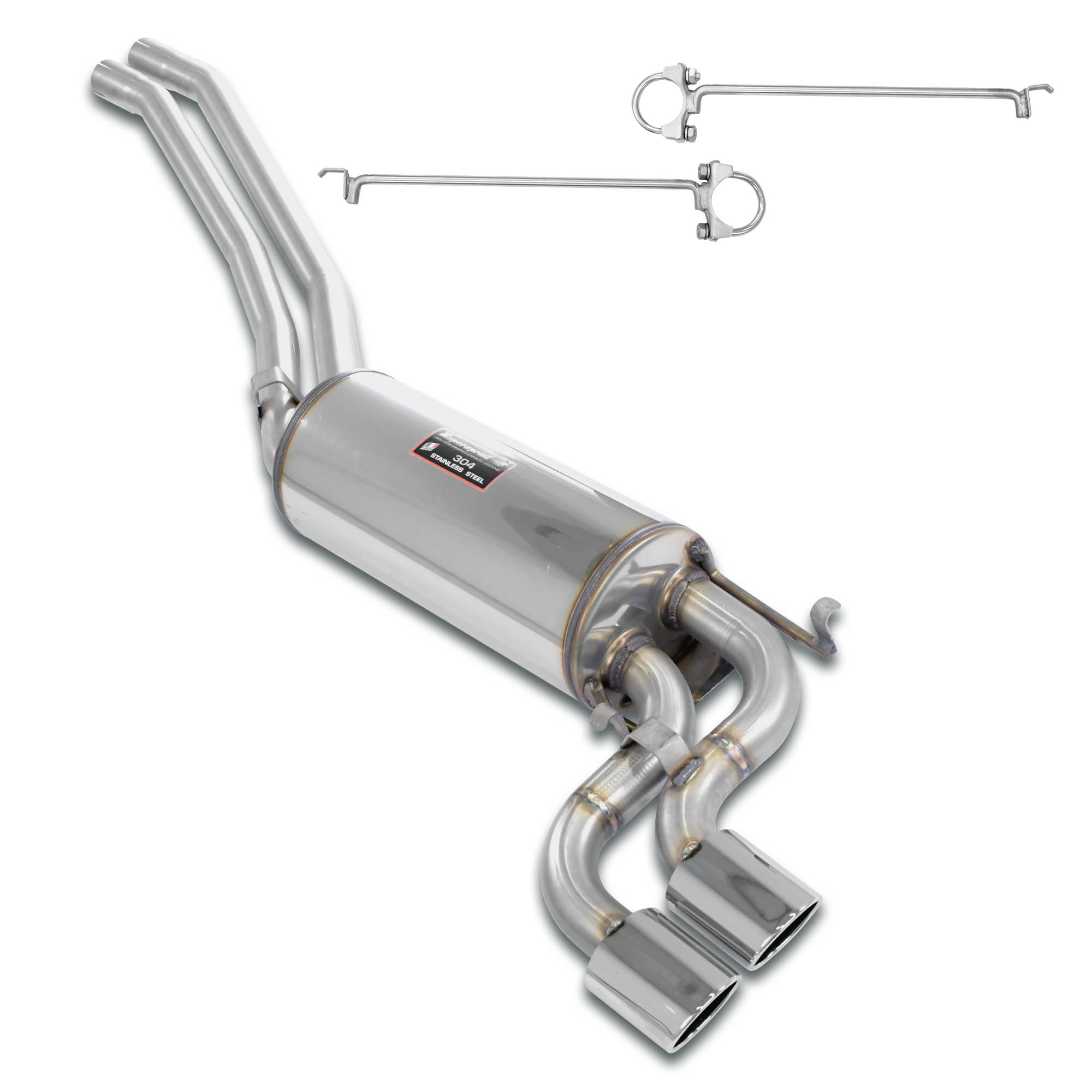 Mid-pipe kit + rear muffler, with S-Bend oval tips 90x70 Std. rear bumper
