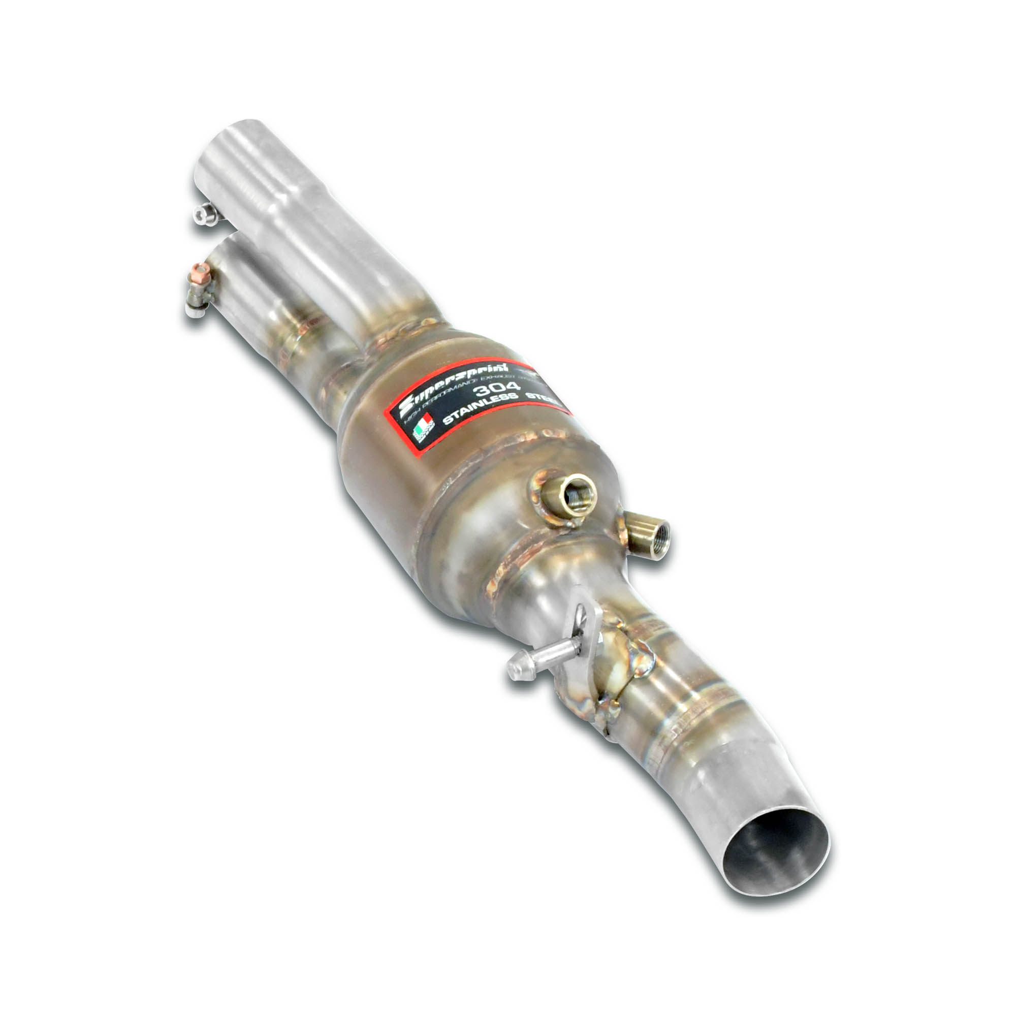 Scarico anteriore sinistro con catalizzatore metallico.