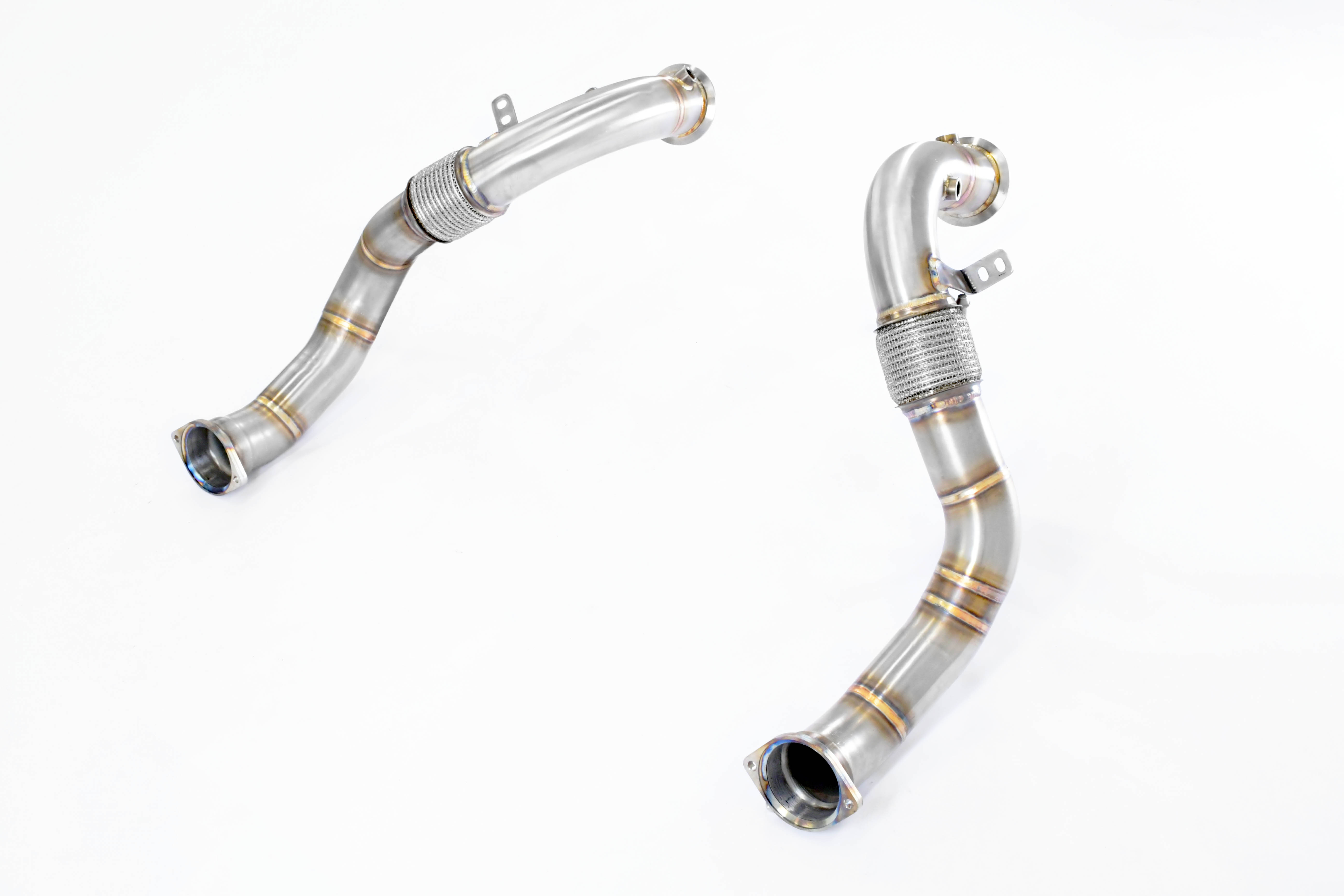 Turbo downpipe kit Right - Left (Replaces primary and secondary catalytics) Accepts the stock tertiary catalytics