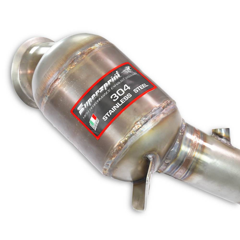 Downpipe Destro + pre-catalizzatore metallico<br>Elimina catalizzatore secondario (RHD - LHD)