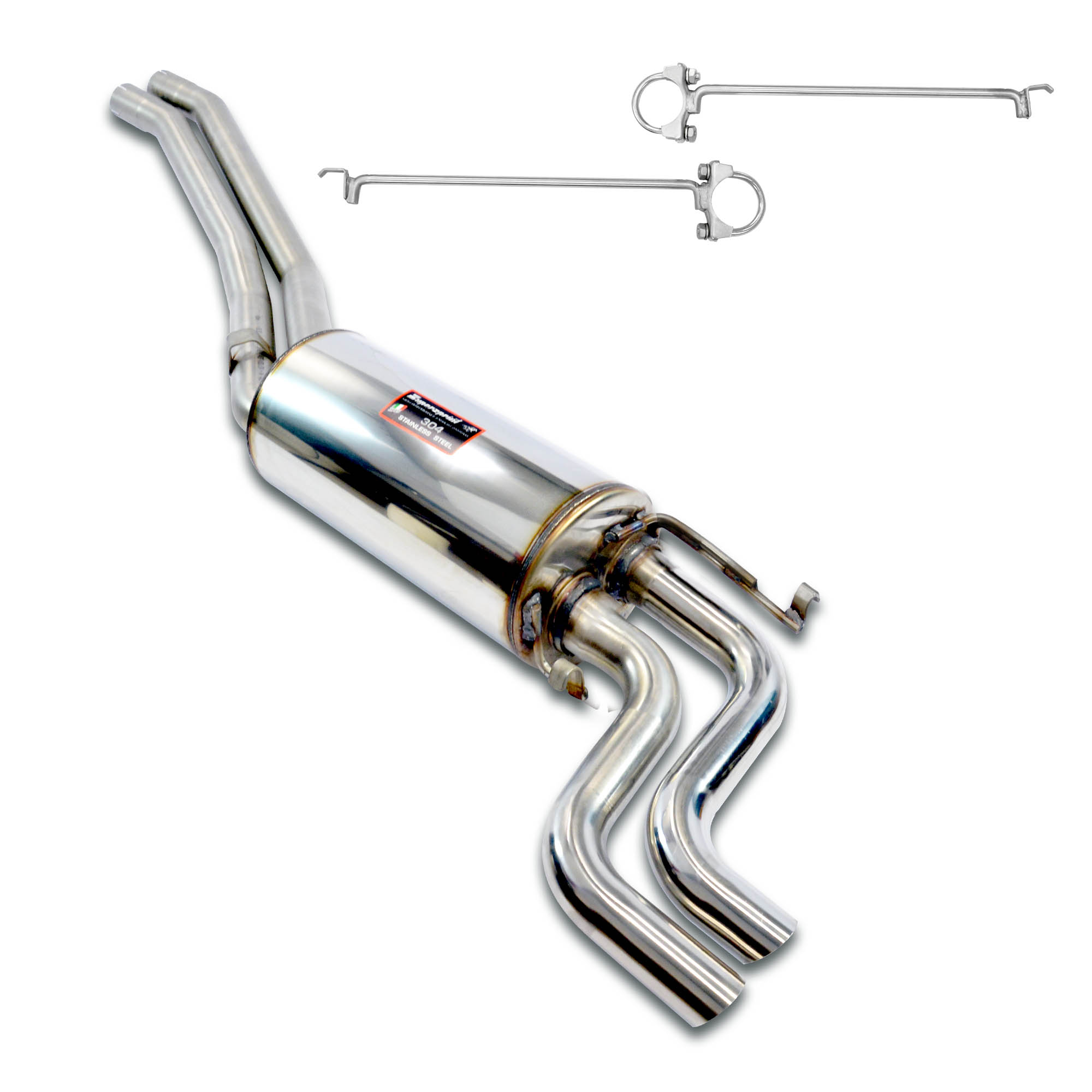 Mid-pipe kit + rear muffler, with S-Bend endpipes Std. rear bumper