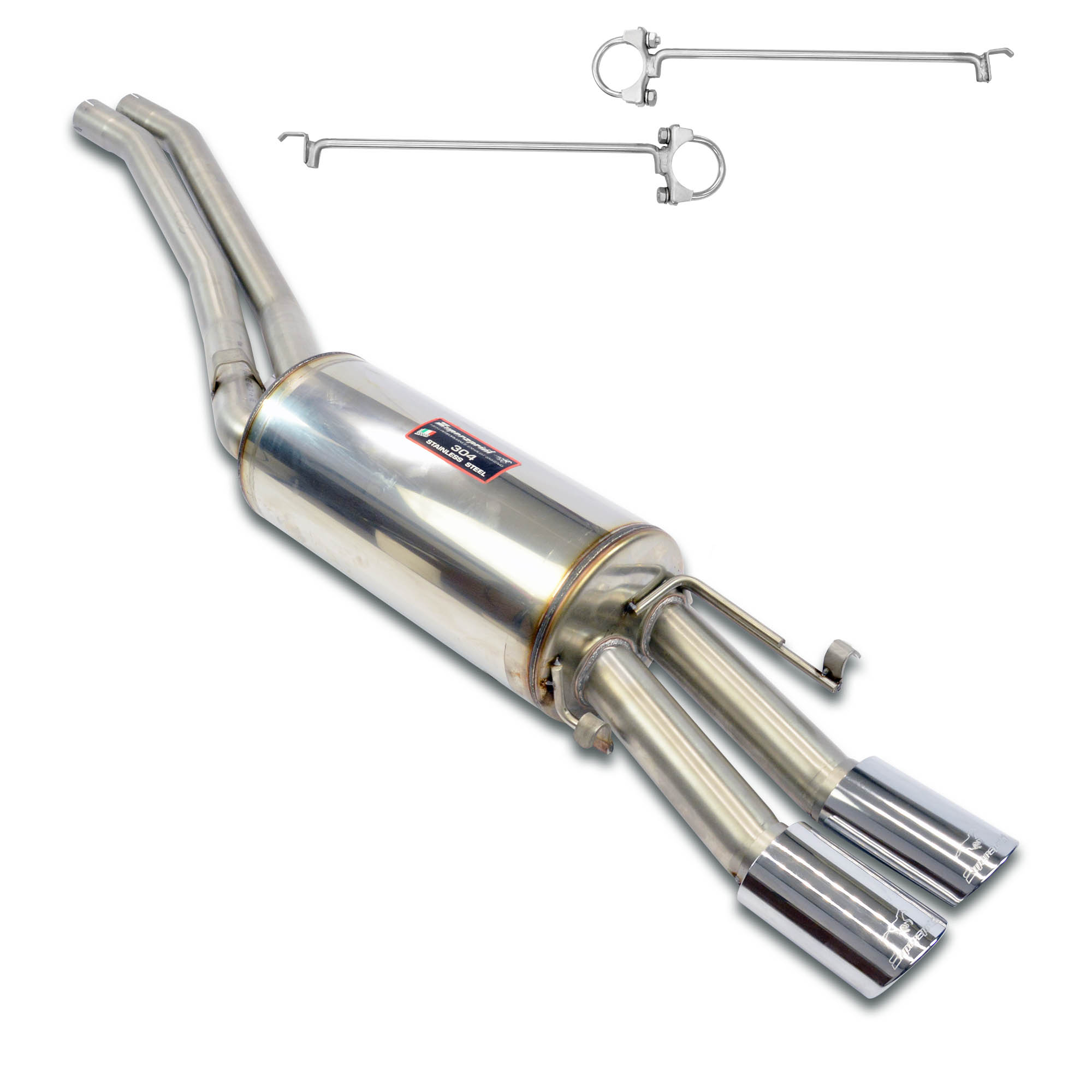 Mid-pipe kit + rear muffler, oval tips 90x70 For AMG wide body rear bumper