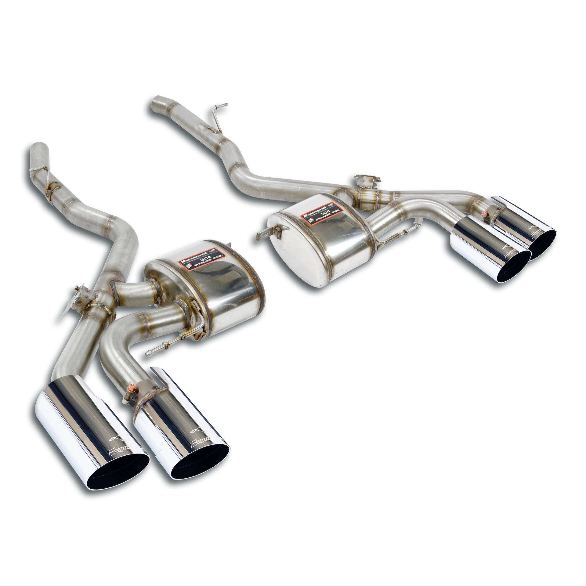 Rear mufflers kit Right OO100 + Left OO100 with valves, Silver tips