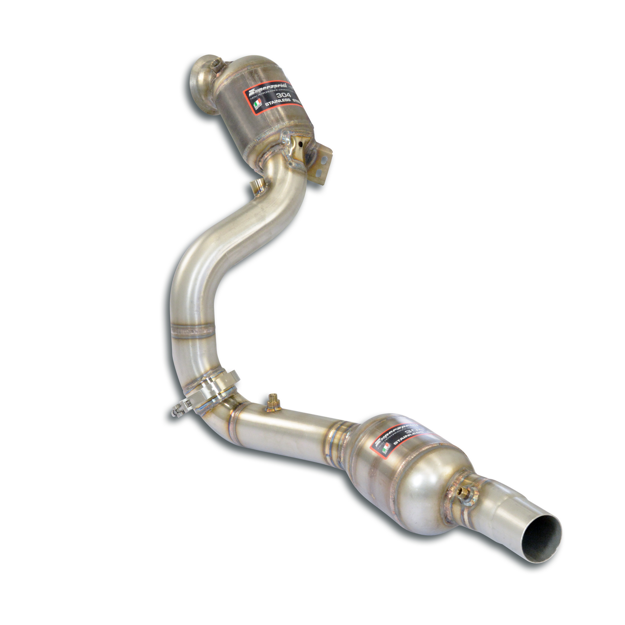 Downpipe Left + double metallic catalytic converter With bungs for the pressure sensor
