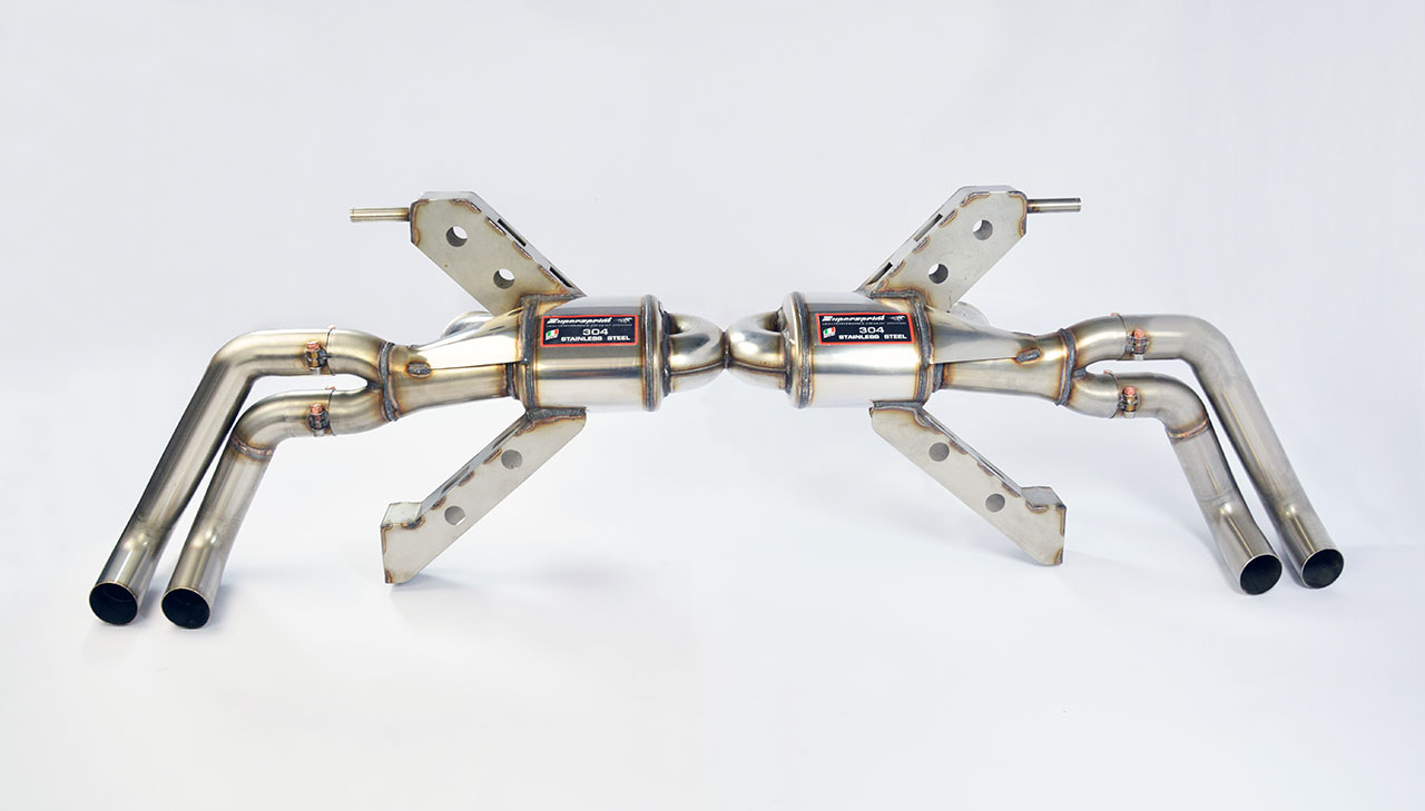 Endschalldämpfer Racing Rechts + Links mit 4 Austrittsrohr (für Katalysator Ersatz - Serien Endrohr) <strong><span style=color:#ea0000;>-18,0 Kg</span></strong>