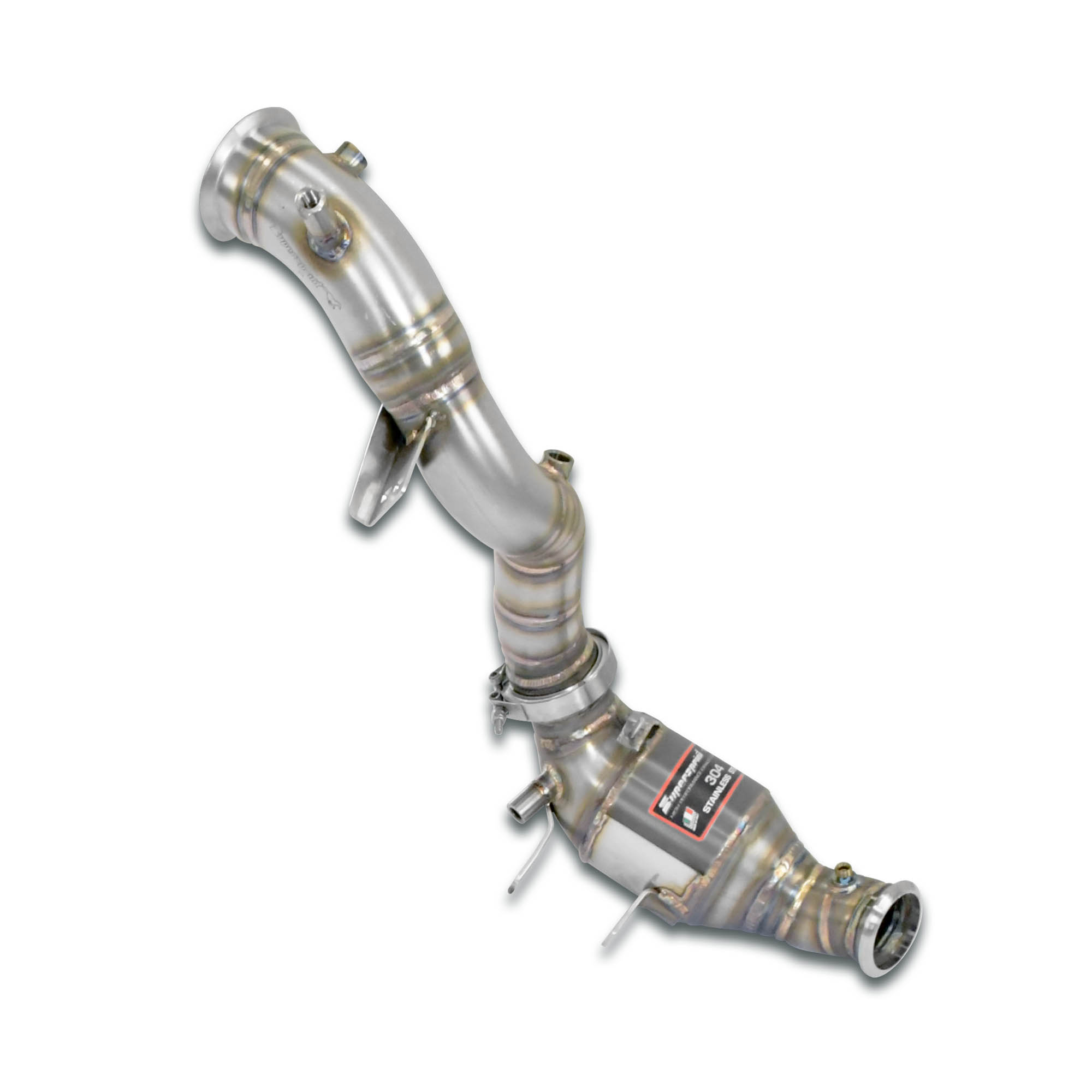 Downpipe Destro + catalizzatore metallico<br>(Elimina pre-catalizzatore + GPF)<br>Con prese per sensori di pressione / EGT