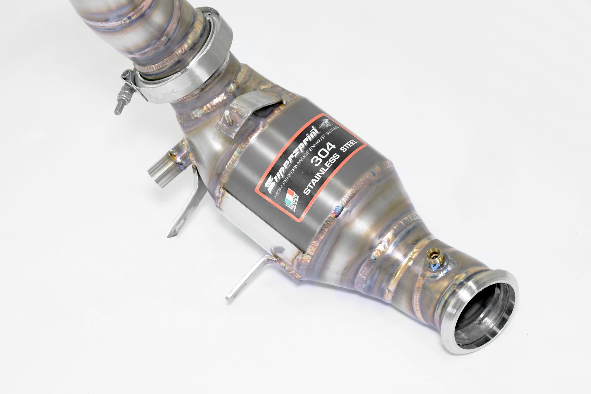 Downpipe Destro + catalizzatore metallico<br>(Elimina pre-catalizzatore + GPF)<br>Con prese per sensori di pressione / EGT