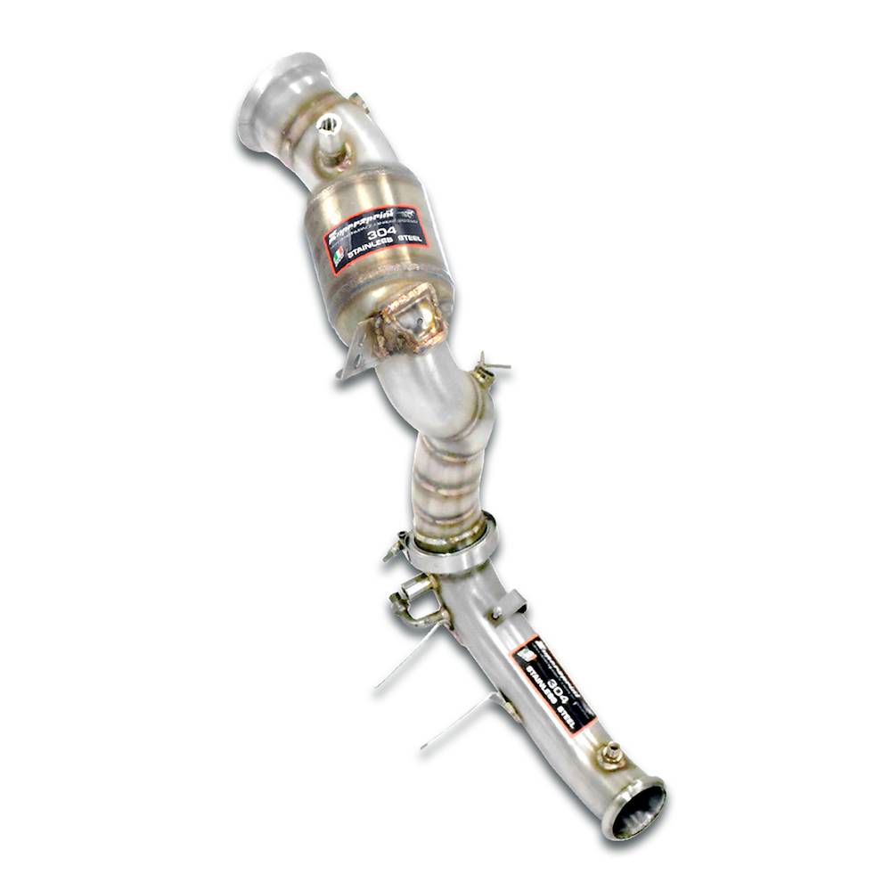 Downpipe Destro + pre-catalizzatore metallico<br>(Elimina catalizzatore secondario + GPF) <br>Con prese per sensori di pressione / EGT