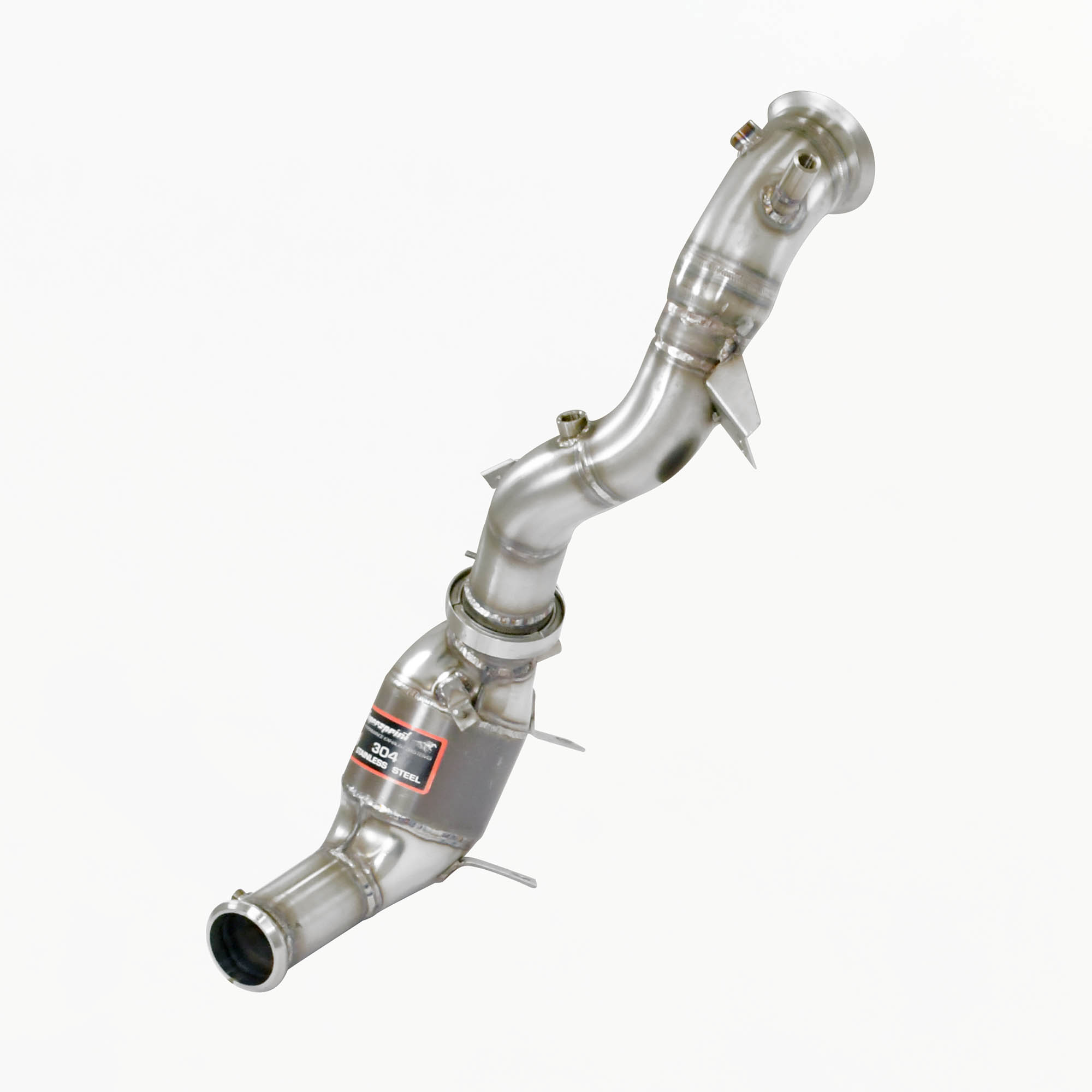 Downpipe Sinistro + catalizzatore metallico<br>(Elimina pre-catalizzatore + GPF)<br>Con prese per sensori di pressione / EGT